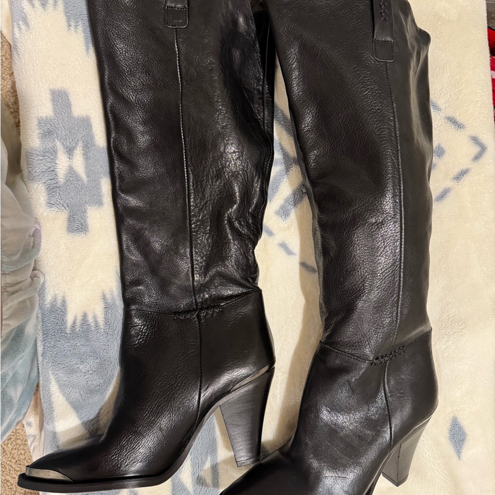 Stevie free people Elegant Black Leather Knee-High Boots